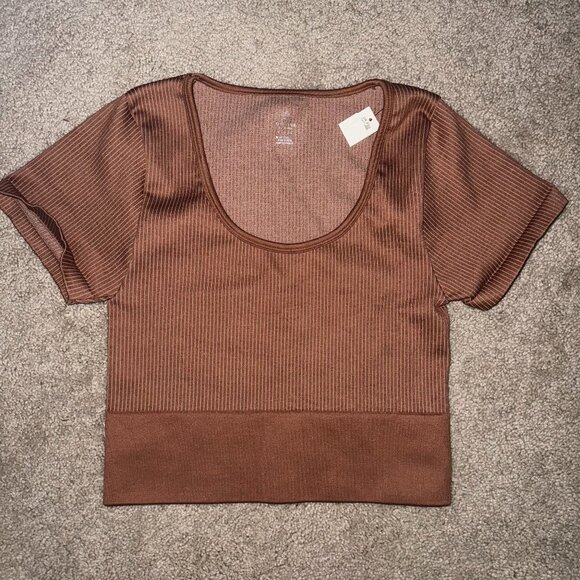 Offline by Aerie Ribbed Scoop Neck Crop Top | Brown | Size L | NWT - Picture 1 of 5